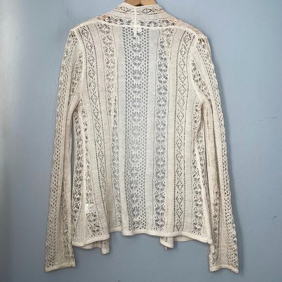 Studio Y Fits Size Small Beige Metallic Gold Pointelle Lightweight Cardigan 70s - Picture 4 of 9